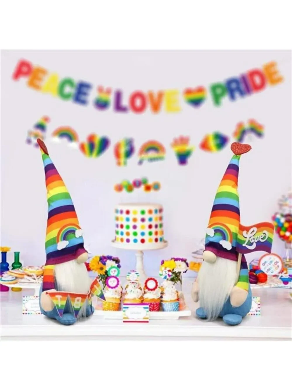 Pride Rainbow Gnome Plush Set LGBTQ Decor Gay Lesbian Gifts Home Office Shelf